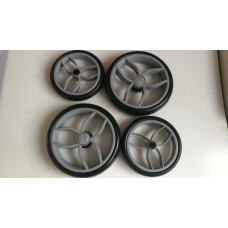 Set náhradních gelových- bezdušových koleček na kočárek BABY MERC FASTER II a III  a jiné modely kočárků  šedé  FUTURO šedá/černá