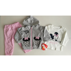3 - dílný dětský  komplet  mikina na zip   + tepláky + triko dlouhý rukáv kolekce MINNIE MURAT BABY šedá/světle růžová