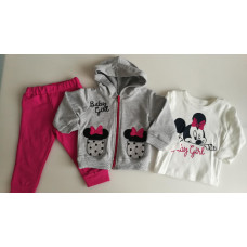 3 - dílný dětský  komplet  mikina na zip   + tepláky + triko dlouhý rukáv kolekce MINNIE MURAT BABY šedá/ tmavě růžová