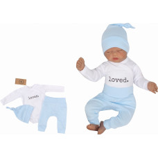 Z&Z 3-dílná soupravička body, tepláčky  a čepička LOVED Bílo/sv. modrá