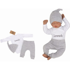 Z&Z 3-dílná soupravička body, tepláčky  a čepička LOVED Bílo/šedá