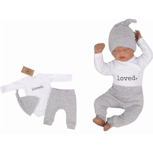Z&Z 3-dílná soupravička body, tepláčky a čepička LOVED Bílo/šedá Z&Z 3-dílná soupravička body, tepláčky a čepička LOVED Bílo/šedá