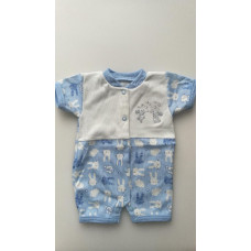 Bavlněný letní overal - krátký rukáv + krátká nohavice  ZAJÍČCI   BABY SERVICE   bílo- modrá