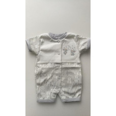 Bavlněný letní overal - krátký rukáv + krátká nohavice  ZAJÍČCI   BABY SERVICE   Kémovo/šedá
