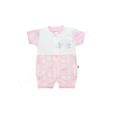 Bavlněný letní overal - krátký rukáv + krátká nohavice  ZAJÍČCI   BABY SERVICE  Růžová