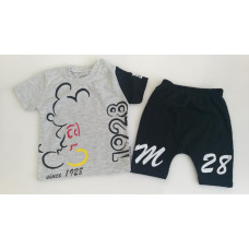 2 - dílný bavlněný komplet triko Mickey + šortky / baggy šedo/černá