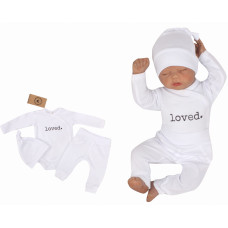 Z&Z 3-dílná soupravička body, tepláčky  a čepička LOVED Bílá