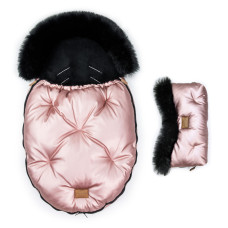 Luxusní set - zimní fusak s kožešinou + rukávník  ALASKA   FLOO FOR BABY Shine pink/black