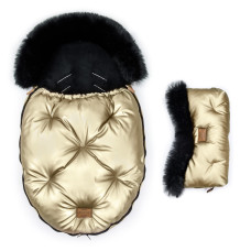 Luxusní set - zimní fusak s kožešinou + rukávník  ALASKA   FLOO FOR BABY Shine gold/black
