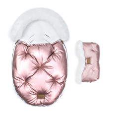 Luxusní set - zimní fusak s kožešinou + rukávník  ALASKA   FLOO FOR BABY Shine pink/white