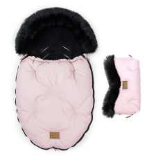Luxusní set - zimní fusak s kožešinou + rukávník  ALASKA   FLOO FOR BABY Pink/black