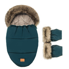 Luxusní set - zimní fusak s kožešinou + rukavice   FLOO FOR BABY Green