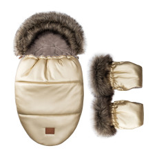 Luxusní set - zimní fusak s kožešinou + rukavice   FLOO FOR BABY Golg/brown