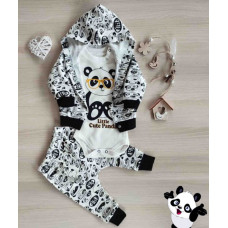 3- dílná kojenecká tepláková soupravička  mikina, tepláky, body Panda černo/bílá
