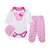 3-dílná bavlněná kojenecká souprava body +  polodupačky +  čepička Minnie Smetanová/růžová