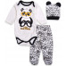 3-dílná bavlněná kojenecká souprava body +  polodupačky +  čepička PANDA Černo/ bílá