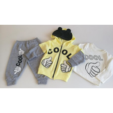 3 - dílný dětský  komplet  mikina na zip   + tepláky + triko dlouhý rukáv kolekce COOL Žluto /šedá
