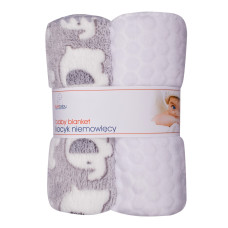 DuetBaby Dětská dečka 80x90cm- výhodná sada 2ks, bílá + šedí sloni