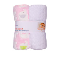 DuetBaby Dětská dečka 80x90cm- výhodná sada 2ks, bílá + růžoví sloni