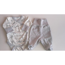  2-dílná soupravička - zavinovací  body dl. rukáv s rukavičkami + polodupačky kolekce městečko šedé 