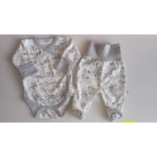  2-dílná soupravička - zavinovací  body dl. rukáv s rukavičkami + polodupačky kolekce městečko šedé 