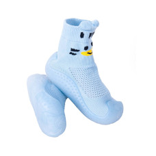 Ponožkoboty capáčky barefoot bosé OBO-0170 modré s méďou VZDUŠNÉ bačkůrky ponožky s gumovou stélkou