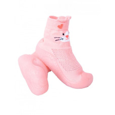 Ponožkoboty capáčky barefoot bosé OBO-0175 růžové  s méďou VZDUŠNÉ bačkůrky ponožky s gumovou stélkou