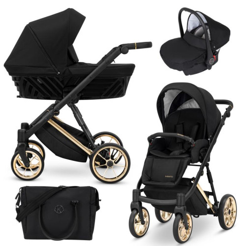 Kombinovaný kočárek KUNERT Ivento Premium ZLATÝ RÁM - DEEP BLACK Kombinovaný kočárek KUNERT Ivento Premium ZLATÝ RÁM - DEEP BLACK