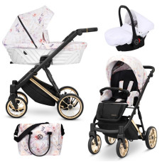 Kombinovaný kočárek KUNERT Ivento Premium ZLATÝ RÁM -   DELICATE FLOWERS