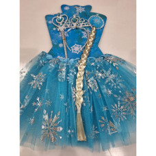 Karnevalový set - sukně, copánek, čelenka a magická hůlka  ELZA FROZEN 