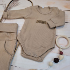 Luxusní kojenecké řádkované body s dlouhým rukávem  ZYZIO Z&Z Béžové