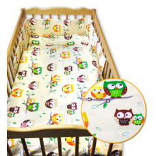 3- dílná souprava do postýlky  P-BABY 135/100cm s rovným mantinelem  malé sovičky béžové  Baby tex - ČESKÁ VÝROBA  !!!