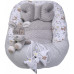 MEGA SADA - Oboustranné hnízdečko (kokon) pro miminko s doplňky - BABYM PREMIUM set 7v1 - Srneček a přátelé s šedou minky MEGA SADA - Oboustranné hnízdečko (kokon) pro miminko s doplňky - BABYM PREMIUM set 7v1 - Srneček a přátelé s šedou minky
