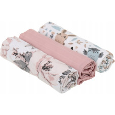 Mušelínové pleny PREMIUM SET 3ks BABYM obrázky / pivoňka růžová