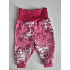 Rostoucí kojenecké bavlněné Kalhoty / tepláčky   BAGGY    ODO  ČESKÁ VÝROBA !  Tm. růžová + květy  