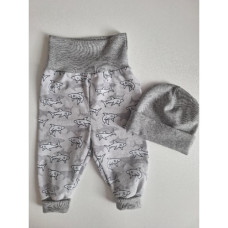 2- dílní komlet- čepička + Rostoucí kojenecké bavlněné Kalhoty / tepláčky   BAGGY    ODO  ČESKÁ VÝROBA !  Mentolová + sloníci
