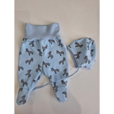 2- dílný komplet Bavlněné kojenecké   polodupačky + čepička   ODO  ČESKÁ VÝROBA !! Modrá + oslíci