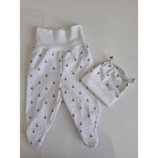 2- dílný komplet Bavlněné kojenecké   polodupačky + čepička   ODO  ČESKÁ VÝROBA !! Bílá + kotvičky 
