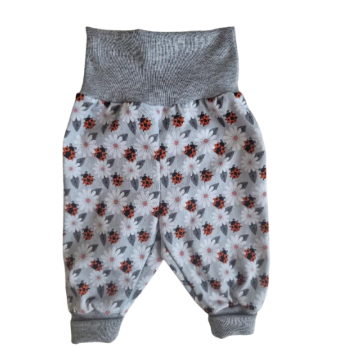 Rostoucí kojenecké bavlněné Kalhoty / tepláčky   BAGGY    ODO  ČESKÁ VÝROBA !  Šedá + berušky 