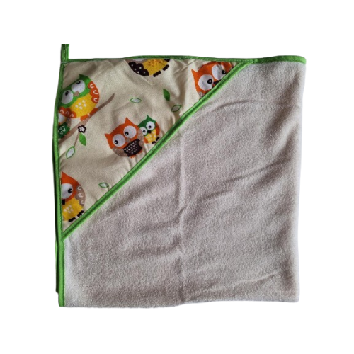 DĚTSKÁ OSUŠKA S KAPUCÍ TERMOFROTE -  80X80 CM Kolekce sovičky zelené