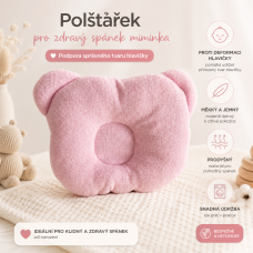 Anatomický polštářek zabraňující deformaci hlavičky MEDVÍDEK barva růžová   AKCE !!!