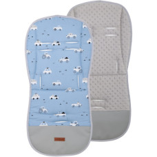 Luxusní oboustranná vložka do kočárku PREMIUM  bavlna / minky  AUTÍČKA  modrá  BABYM