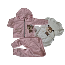3 - dílný dětský  komplet  mikina na zip   + tepláky / baggy + body dlouhý rukáv kolekce KOLOUŠEK   ELCI BABY  Světle růžová