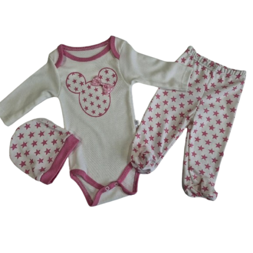 3 - dílný komplet  body dlouhý rukáv + polodupačky + čepička  Minibird MINNIE  smetanová / světle růžová