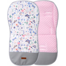 Luxusní oboustranná vložka do kočárku PREMIUM  bavlna / minky Rozkvetlá louka růžová   BABYM
