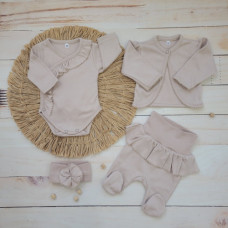 4-dílná kojenecká soupravička - polodupačky+ body+ čelenka  + bolerko  Z&Z Béžová