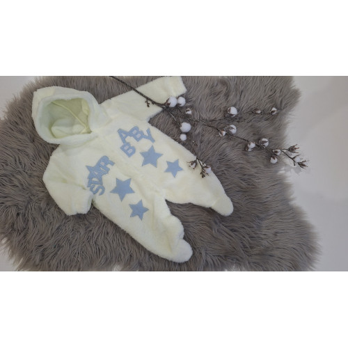 Hřejivá kombinéza wellsoft - overal s aplikací hvězdiček Baby Smetanová / modrá Hřejivá kombinéza wellsoft - overal s aplikací hvězdiček Baby Smetanová / modrá