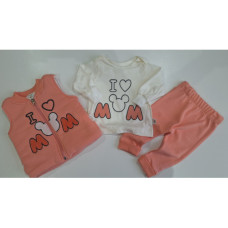 3 - dílný dětský  komplet  vestička na zip   + tepláky / baggy + triko  dlouhý rukáv kolekce  MINNIE  DONINO  Lososově růžová