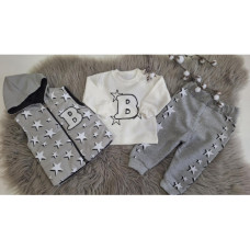 3 - dílný dětský  komplet  vestička na zip   + tepláky / baggy + triko  dlouhý rukáv BRAVA BABY  kolekce  hvězdy  Šedá