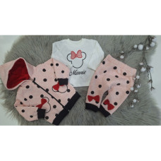 3 - dílný dětský  komplet  mikina na zip    + tepláky / baggy + triko  dlouhý rukáv kolekce  MINNIE MINITEX   Světle růžová 